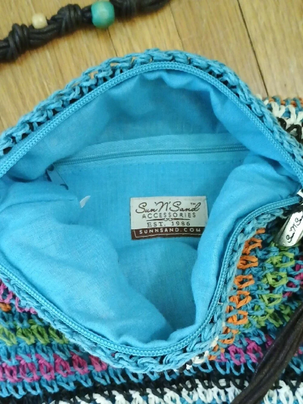 Sun & Sand Woven Multicolor Crossbody Bag with Beaded Strap